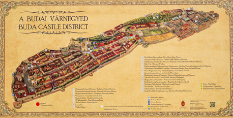 BUDAPEST, HUNGARY - APRIL 2020: Buda castle district map. Card