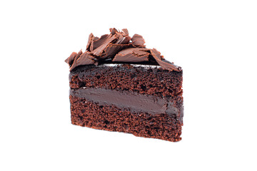 Isolated slice of Chocolate cake, White background with Clipping Path.