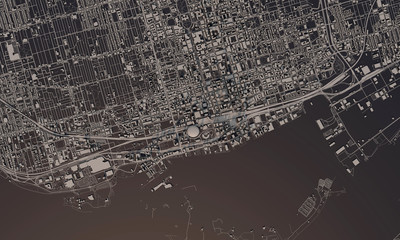 Toronto, Canada city map 3D Rendering. Aerial satellite view.