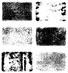Black and white grunge texture. A set of backgrounds of dirt, cracks, and dust. Abstract monochrome spots