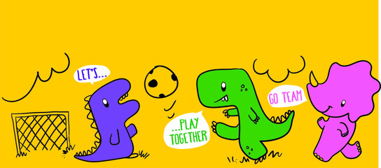 Cute animals playing football as a team
