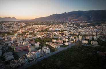 Sunset view of Kalamata City  at Sunset. Kalamata, Messinia, Peloponnese, Greece.