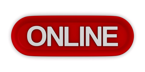 red button with text online on white background. Isolated 3d illustration