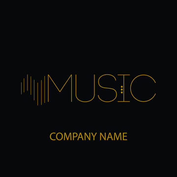 Music logo -  the word music in golden color 