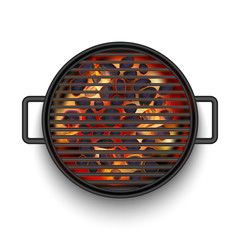 Isolated Barbecue Grill with Fire on White Background in Realistic Style