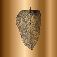 Diistress grunge leave leaflet isolated on golden background. EPS8 vector illustration.