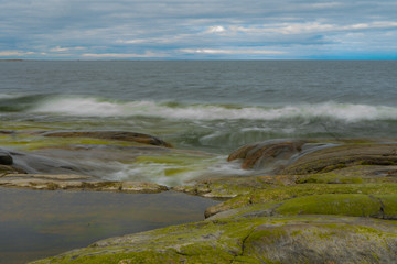 Waves in the Baltic Sea. Photo of Scandinavian nature. Swedish coast.
