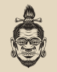 Vector illustration of a voodoo head