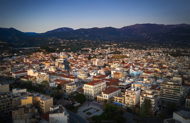 Fototapeta na wymiar Sunset view of Kalamata City at Sunset. Kalamata, Messinia, Peloponnese, Greece.