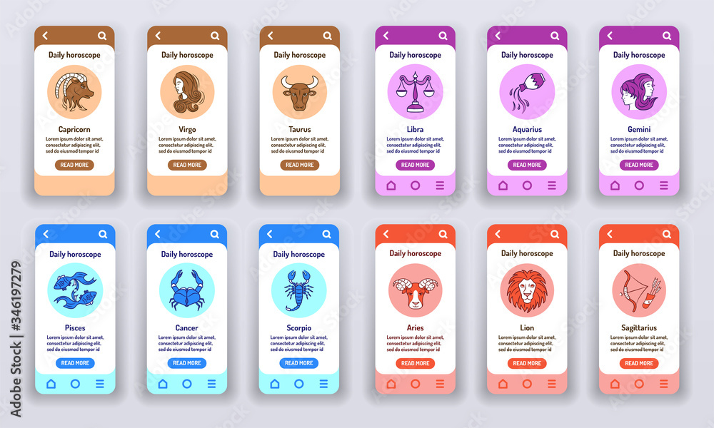 Poster daily horoscope on mobile app onboarding screens. astrology. predictions and human character. banner