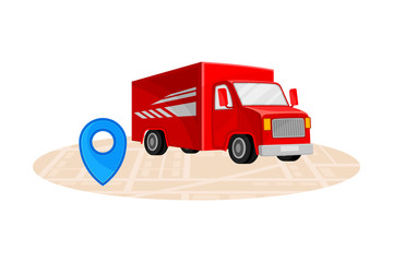 Cargo Truck with Map and Destination Point Vector Illustration