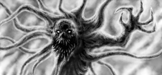 Scary monster with tentacles and claws illustration