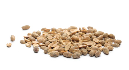 Pepper flavored and seasoned roasted peanuts isolated on white background