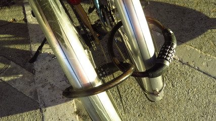 Bicycles Locked Together with Combination Padlocks
