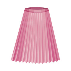 Midi Pink Flared Skirt with Pleats Isolated on White Background Front View Vector Illustration