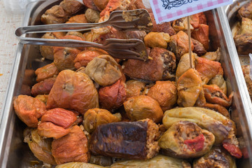 Traditional fresh vegetables atuffed with a mixture of rice and onion called 