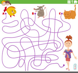 Obraz na płótnie Canvas line maze task with girl and pet characters