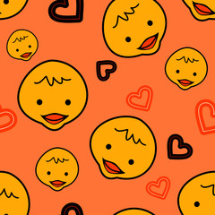 Seamless pattern with cute baby ducks. with a cute heart background. Vector illustration.