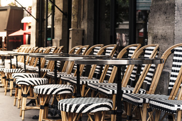 Black and white chairs and tables