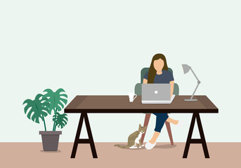 Young peopl freelancers working on laptops and computers at home, Working at home, coworking space, concept.