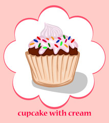cupcake with cream muffin vector sweets dessert baking delicacy picture food color illustration festive pastry card banner