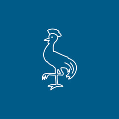 Chicken Line Icon On Blue Background. Blue Flat Style Vector Illustration
