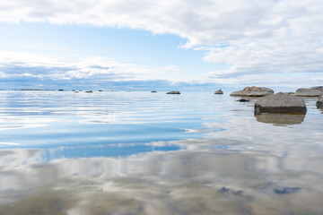 Calm water in the Baltic Sea. Scandinavian landscape. Swedish coast