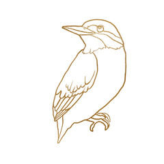 Line art of spring bird. Gold line art decor on the white isolated background.