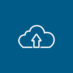 Cloud Upload Line Icon On Blue Background. Blue Flat Style Vector Illustration