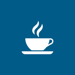 Coffee Cup Icon On Blue Background. Blue Flat Style Vector Illustration