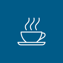 Coffee Cup Line Icon On Blue Background. Blue Flat Style Vector Illustration