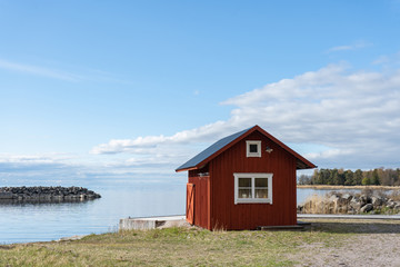Fototapeta na wymiar A village on the Baltic coast. Scandinavian landscape. Swedish coast.