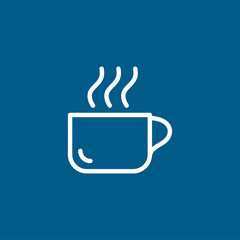 Coffee Cup Line Icon On Blue Background. Blue Flat Style Vector Illustration