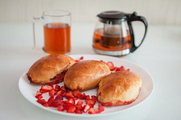 breakfast with croissant and coffee
