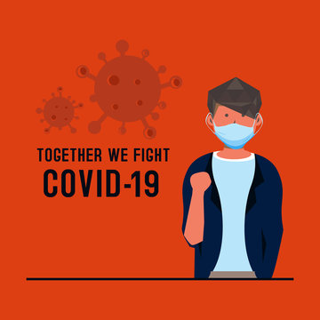 Flat Illustration Male Say Together We Fight Corona Virus Vector Design