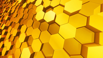 Geometric Hexagon pattern shape Block Wall Bump 3D illustration abstract background.
