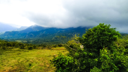 Fototapeta na wymiar Mountain Range with beautiful landscape and misty sky