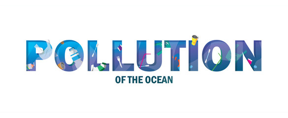 Stop ocean plastic pollution. Ecological problem and catastrophe.Garbage in the ocean. Vector stock illustration. Lettering. Paper cut style motivation  poster, social advertisement, banner, flyer