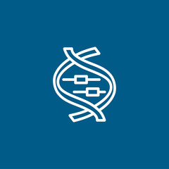 DNA Line Icon On Blue Background. Blue Flat Style Vector Illustration