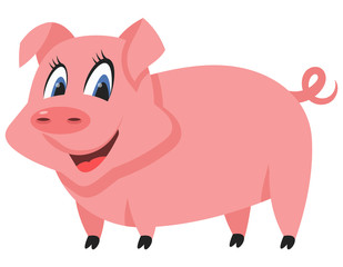 Standing cute pig. Farm animal in cartoon style.
