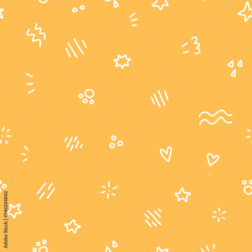 Aufkleber geometric vector seamless pattern with white doodle elements on orange background. form a triangle, 