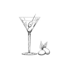 Vector Sketch Martini Glass with Olives.
