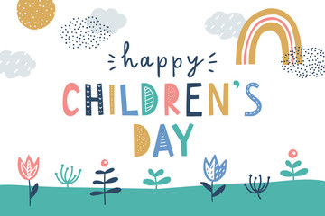 happy childrens day, cute vector greeting card