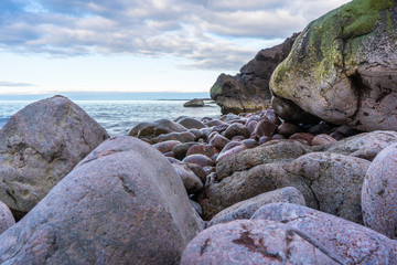 Fototapeta na wymiar Waves in the Baltic Sea. Photo of Scandinavian nature. Swedish coast.