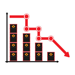 Barrel chart showing the fall in oil prices. Flat vector illustration.