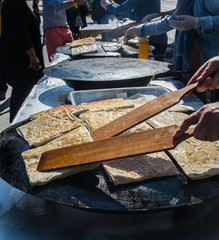 Traditional Turkish dish called gozleme, made of flat bread stuffed