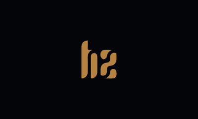 Letter HZ with cuts abstract alphabet, font, text, typography, initials design in golden color with black background icon for the logo