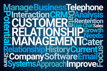 Obraz premium Customer Relationship Management Word Cloud on Blue Background