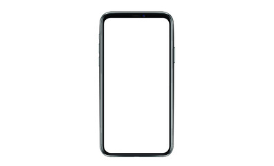 Smartphone mockup. New black frameless smartphone mockup with white screen. Isolated on white background. Based on high-quality studio shot. Smartphone frameless design concept.