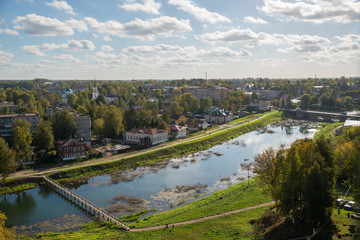 View of old town of Kashin and river Kashinka from bell tower of 
Ascension Cathedral, Tver Region, Russia

